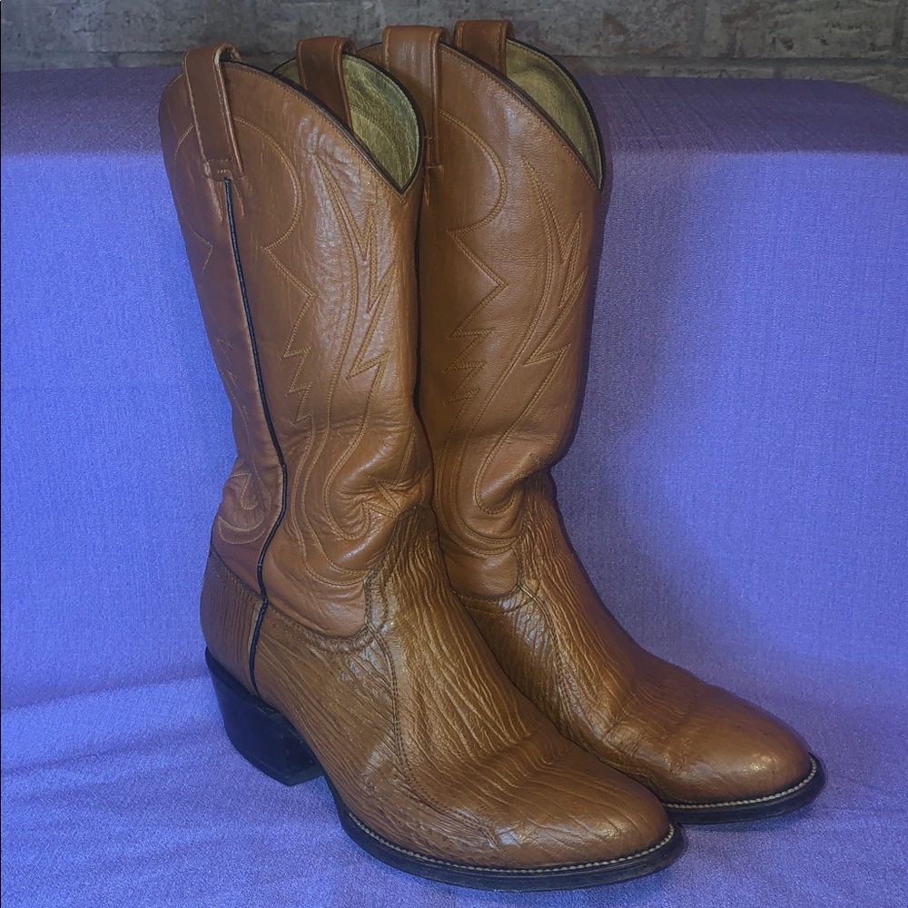 Used Cowtown Shark Skin Cowboy Boots Men’s Size 8.5D 838 Light Brown